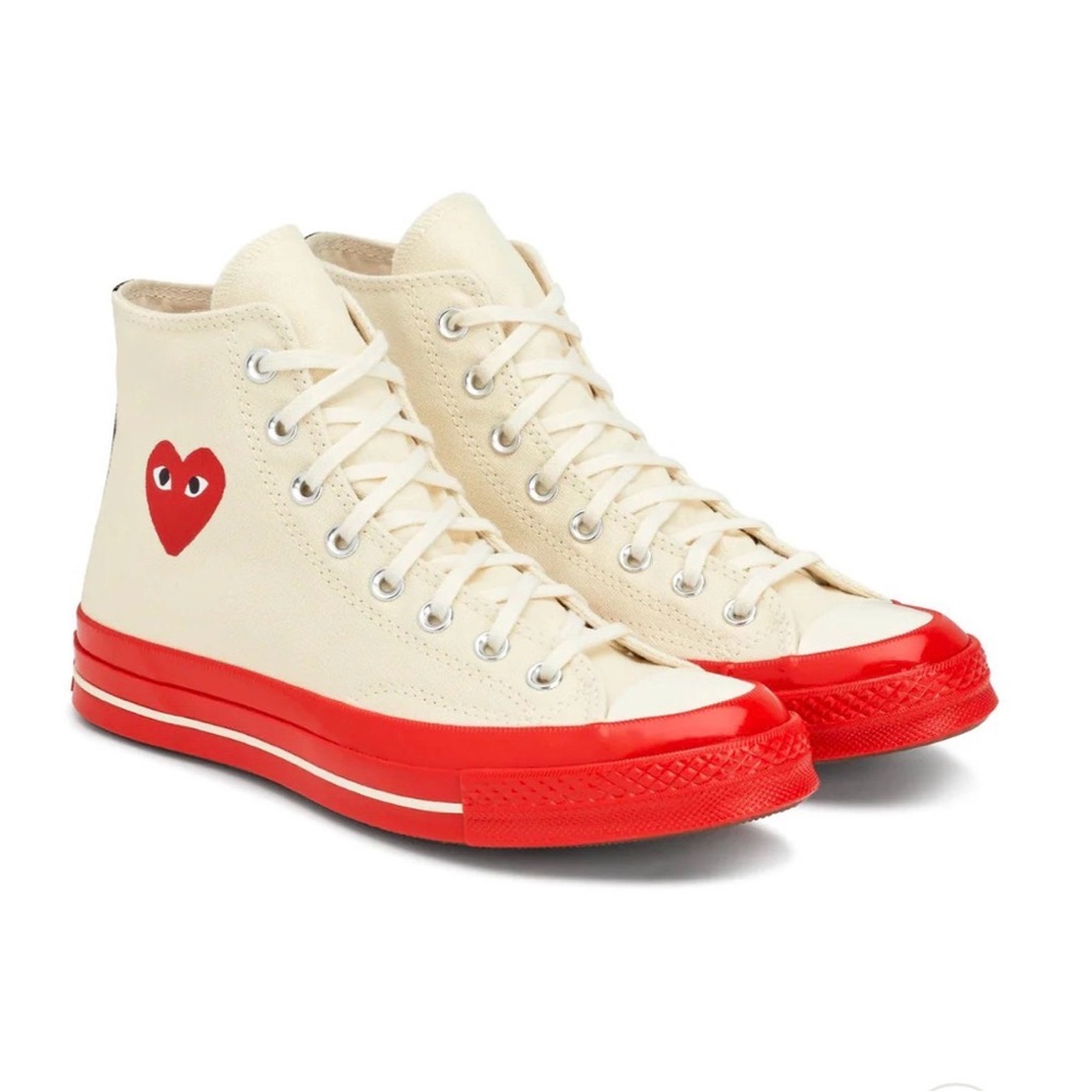 Comme des Garçons PLAY x Converse Cream and Red High-Top Chuck Taylor